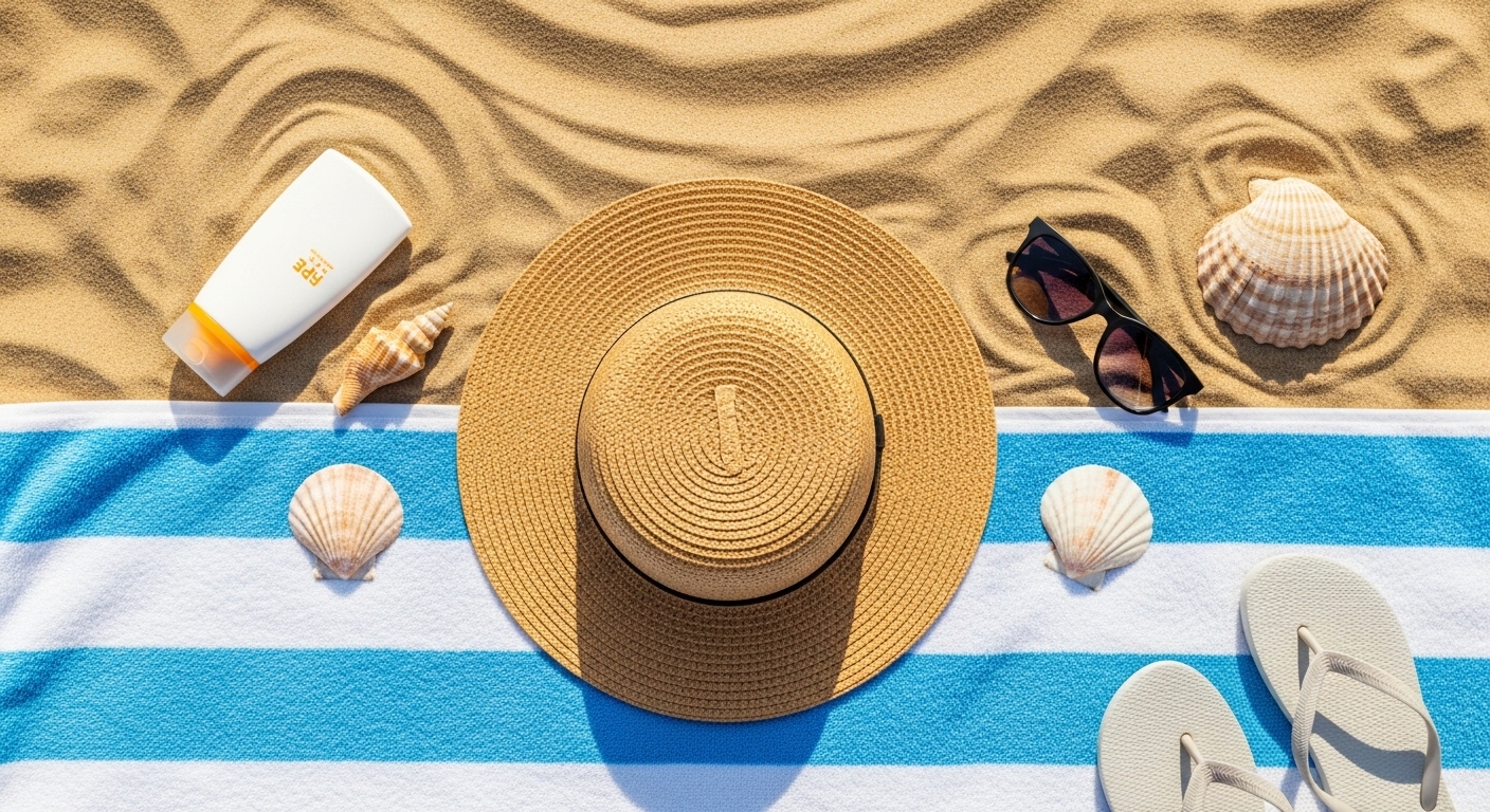 Accessoires de plage sur le sable doré