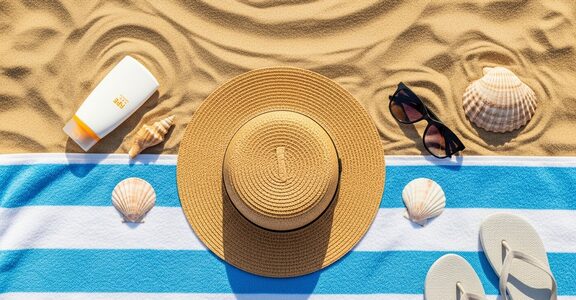 Accessoires de plage sur le sable doré
